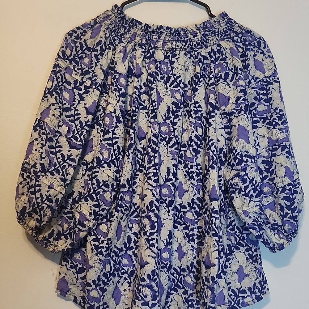 Free People Blue and Cream Floral Blouse - Picture 9 of 13